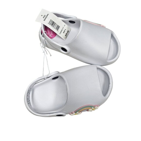 NWT Childrens White Clogs With Rainbow & Flower Decor Slip On - Picture 2 of 11